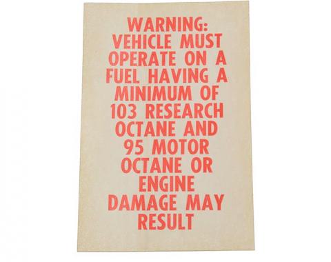 Corvette Decal, Octane Warning L88, 1967-1969