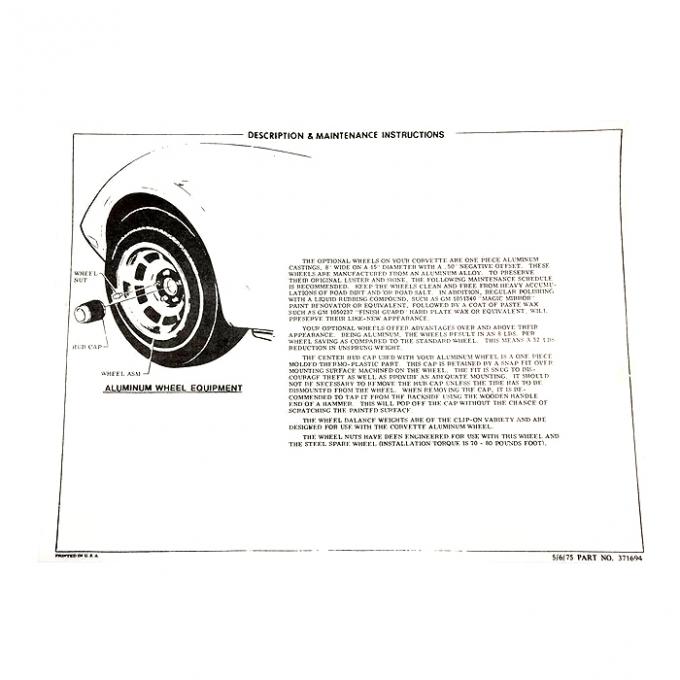 Corvette Instructions, Aluminum Wheel, 1976-1978