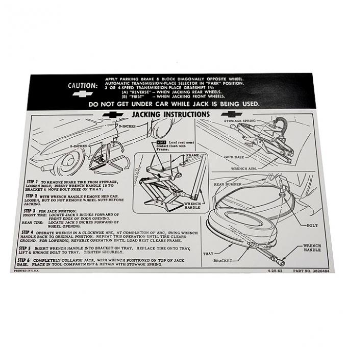 Corvette Decal, Jacking Instruction, 1963-1964