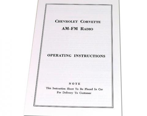 Corvette Instructions, Radio AM/FM, 1965-1967