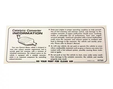 Corvette Decal, Catalytic Converter, 1976-1978