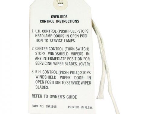 Corvette Card, Headlight Over-Ride Control, 1968