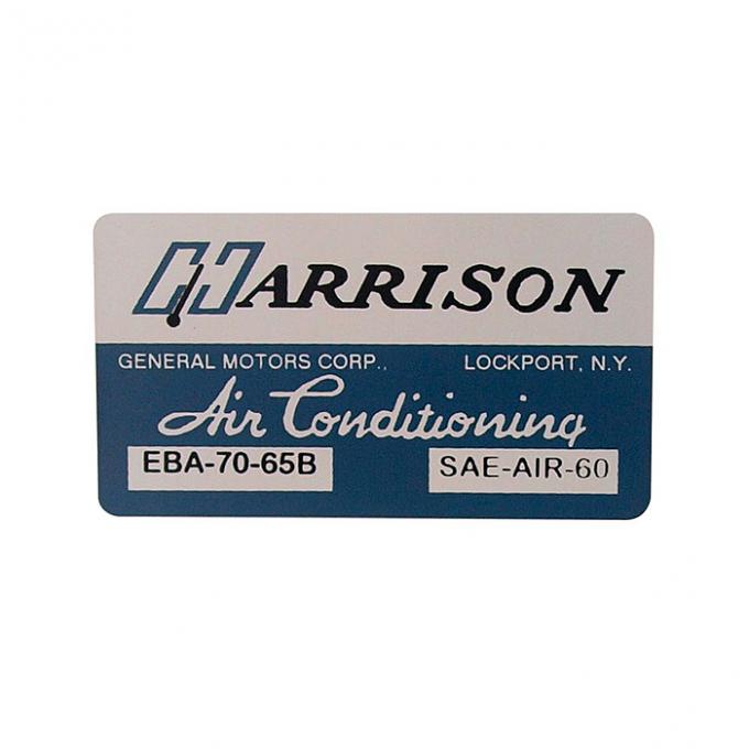 Corvette Decal, Air Conditioning Foil Plate, 1965