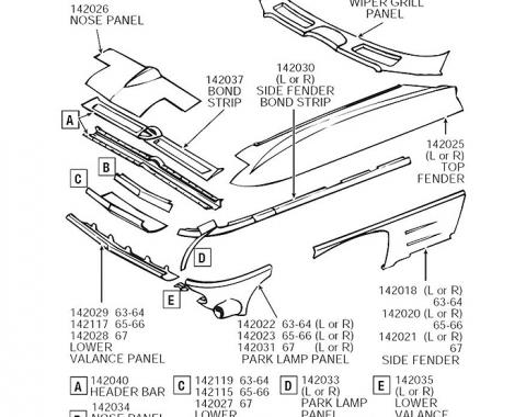 Corvette Nose T-Section Repair Panel, Front Upper, ACI, 1963-1964