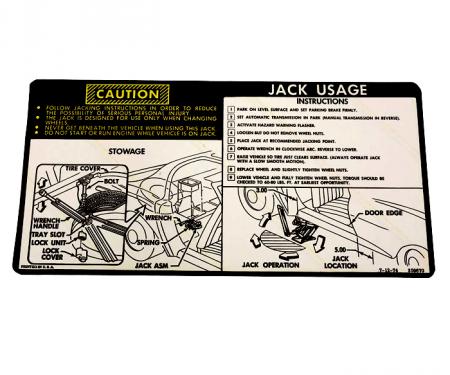 Corvette Decal, Jacking Instruction, 1975-1978