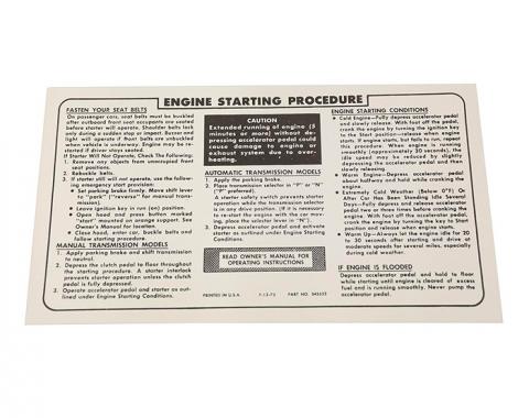 Corvette Instructions, Engine Start Procedure, 1974-1975