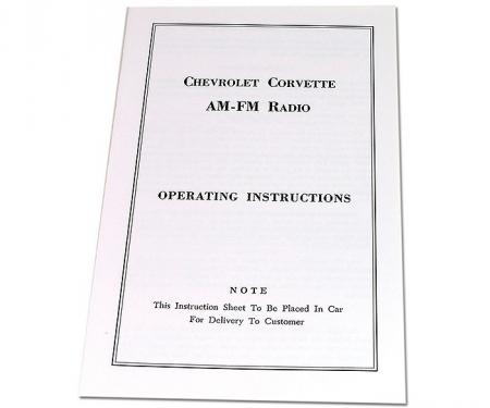 Corvette Instructions, Radio AM/FM, 1965-1967