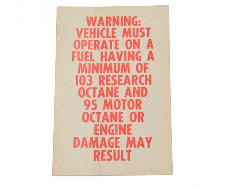 Corvette Decal, Octane Warning L88, 1967-1969
