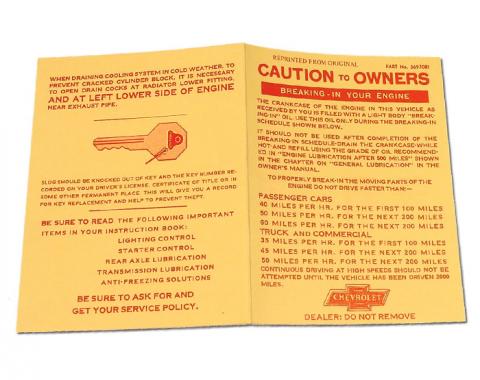 Corvette Card, Engine Break-In, 1956-1960
