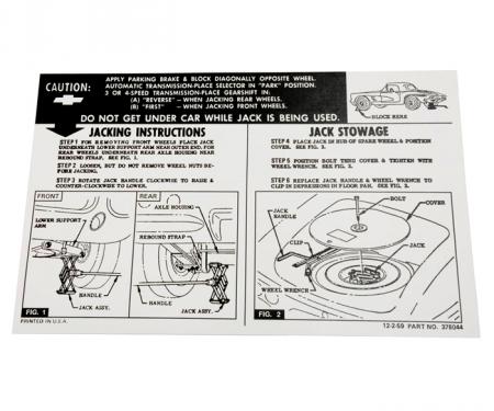 Corvette Decal, Jacking Instruction, 1961-1962