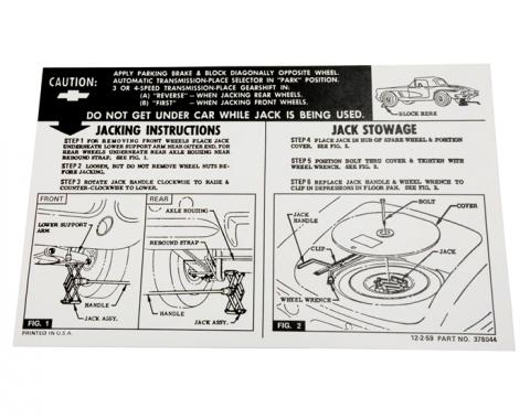 Corvette Decal, Jacking Instruction, 1961-1962