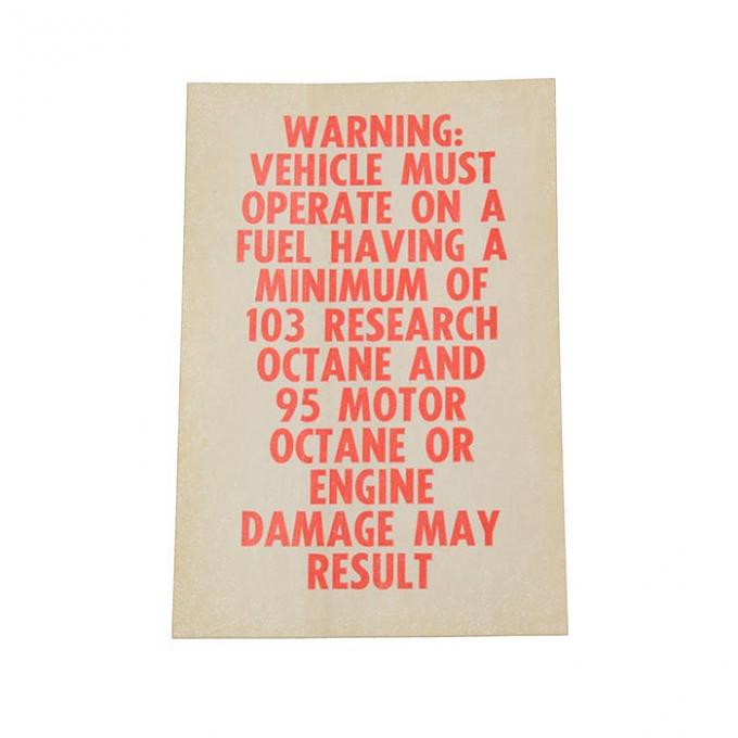 Corvette Decal, Octane Warning L88, 1967-1969