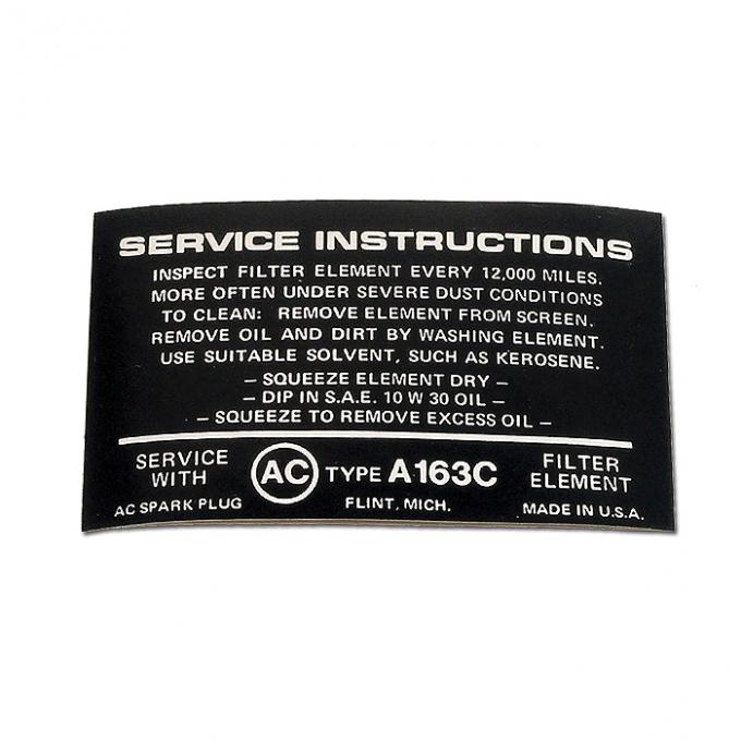 Corvette Decal, Air Cleaner Instructions Fuel Injection, 1963-1964