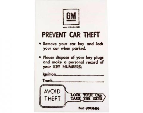 Corvette Key Envelope, 1969-1976