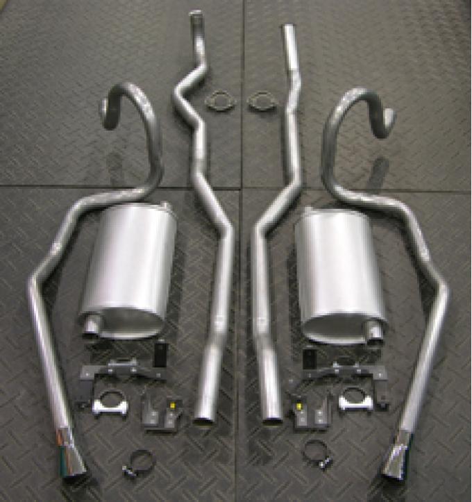 Oldsmobile Dual Exhaust System, Aluminized, Small Block, with Trumpet Tips & Mounting Hardware, 1968