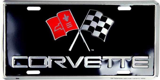 Corvette with Cross Flags License Plate - Aluminum